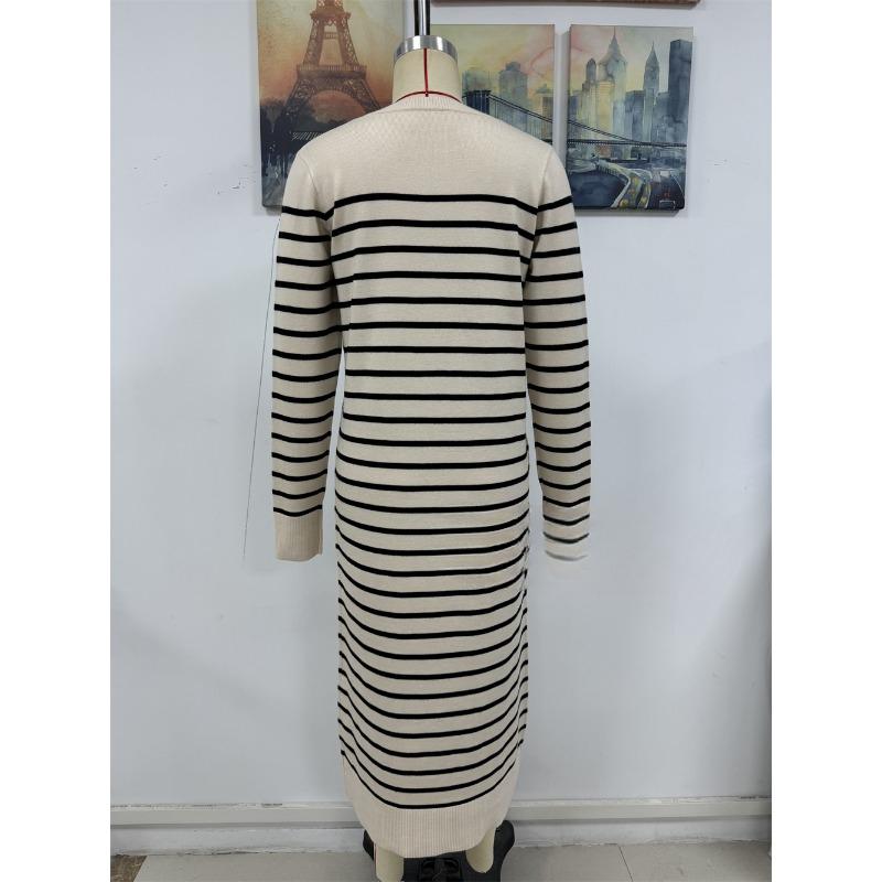 Slim Fit Women's Sweater Striped Long Skirt Dress