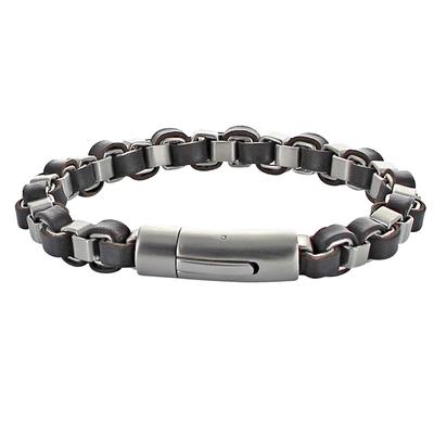 [R5098] - Black Gray 'Giorgio' Steel Leather Strap - 215x10 Mm