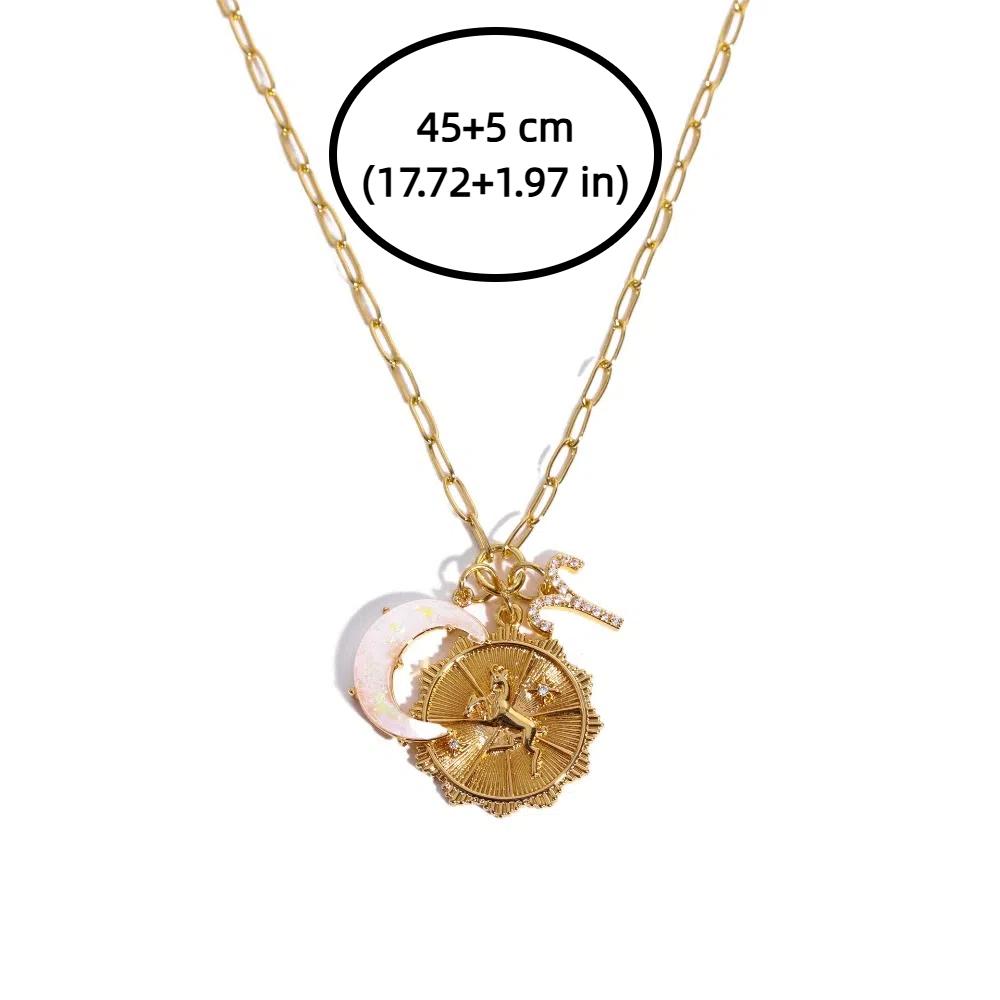 Crystal 12 Constellation Necklace Moon Sun Bohemian Golden Necklace Collarbone Chain Women  Girls