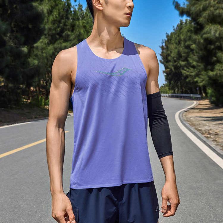 SAUCONY Logo Letter Print Racing Running Moisture Wicking Breathable Comfortable Round Neck Sleeveless Vest Men Tops Raspberry-Purple SC2230678A-PP12