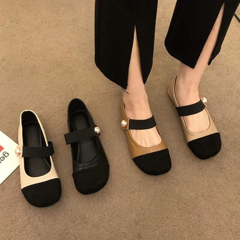 New Elegant Mary Janes Flats Shoes Women Black Buckle Strap Shallow Casual Ballet Shoes Ladies Spring Autumn Canvas Loafers