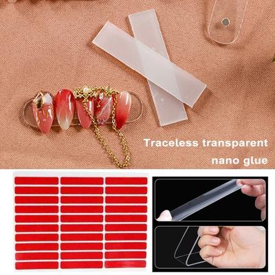 Yousheng 30Pcs Transparent Nail Tip Adhesive Tape False Nail Display Stand Glue Stickers Double-sided Tape Strip Pasted Manicure Practice Showing Tool