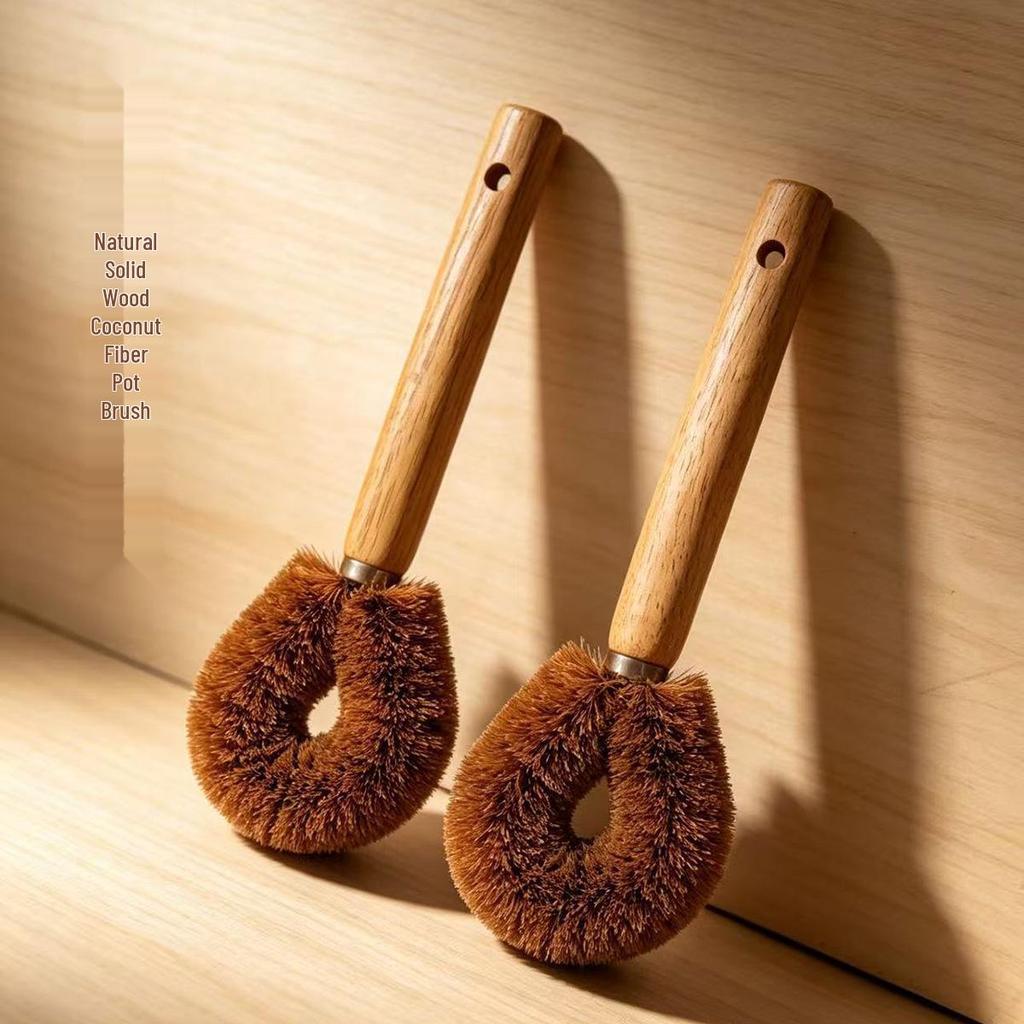 Eco-Friendly Coconut Bristle Long Handle Brush - Multi-Purpose Kitchen, Dishwashing, Pot & BBQ Cleaning Tool