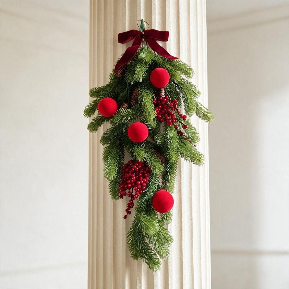 with Faux Pinecone and Berry Hanging Vine Pine Needle Branches Front Door
