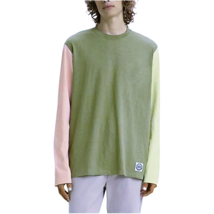 Levis Color Block Long Sleeve Casual Crew Neck T-Shirt Men Tops Green A4998-0001