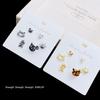 Kanamina Cute Kitten Fishbone Stud Earrings Set, S925 Silver with Inlaid Diamonds - 3 Pair Versatile Set