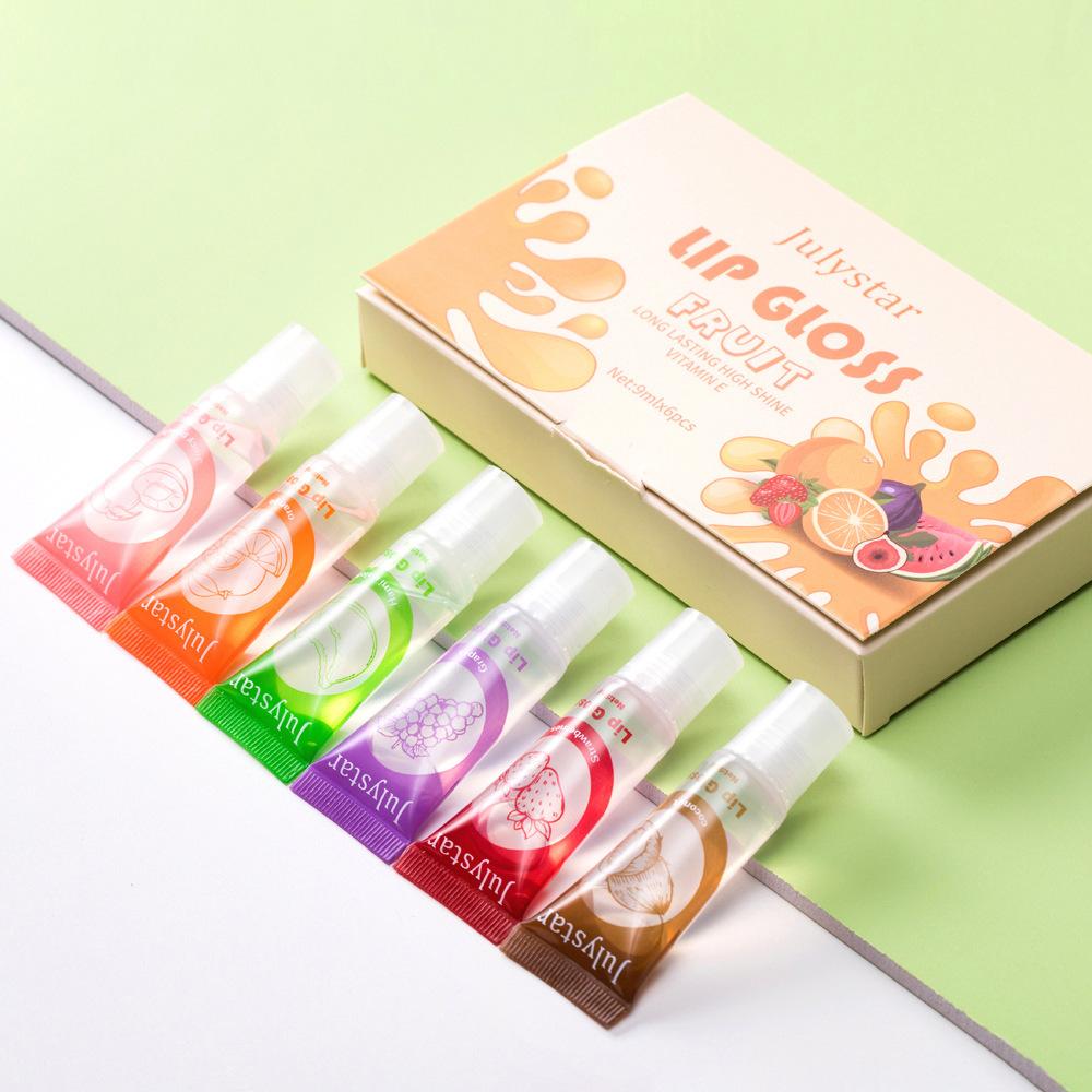 Julystar Fruit-flavored Clear Lip Oil 6-bottle Lip Care Set Moisturizing and Repairing Lip Care, Removing Dead Skin and Improving Lip Health