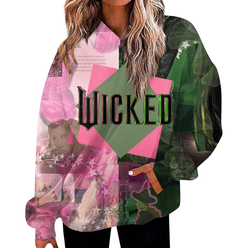 Women's Casual Fashion Witch Print Long-Sleeve Hooded Sweatshirt With Pockets
