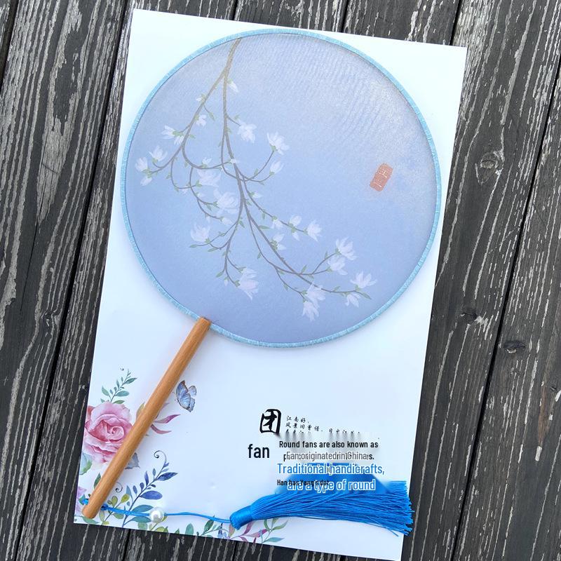 Ancient-Style Semi-Transparent Silk Round Dance Fan for Women's Hanfu