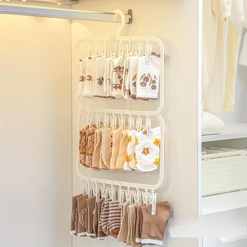 Multi-clip Sock Drying Rack Multi-functional Removable Space-saving Socks Underwear Towel Household Storage Rack