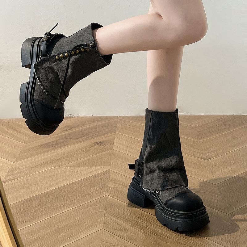 Martin boots women's autumn and winter new medium tube British thick sole inner height increase sweet cool trousers western cowboy short boots