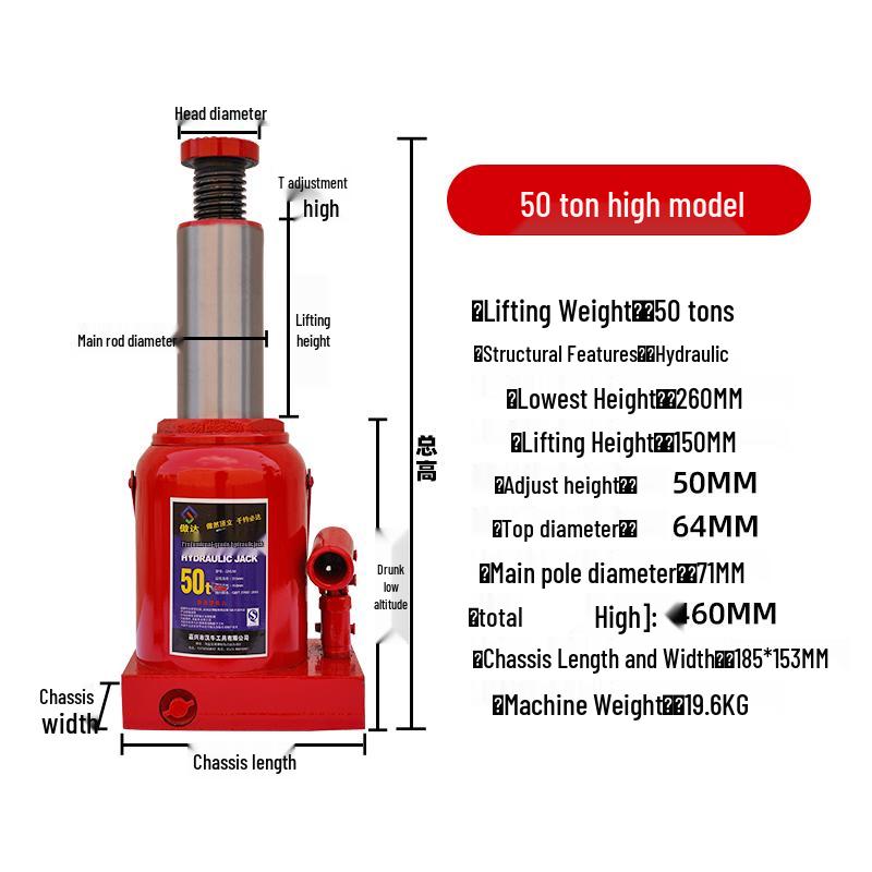 Heavy-Duty Hydraulic Vertical Jack, 20T-200T Capacity