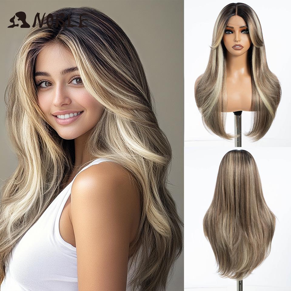 Perruque Noble en Dentelle Synthétique 26" Lisse Ombrée Dentelle Perruque Cosplay Perruque à Raie en Dentelle Perruques Blondes Pour Femmes Perruque Synthétique Perruque en Dentelle