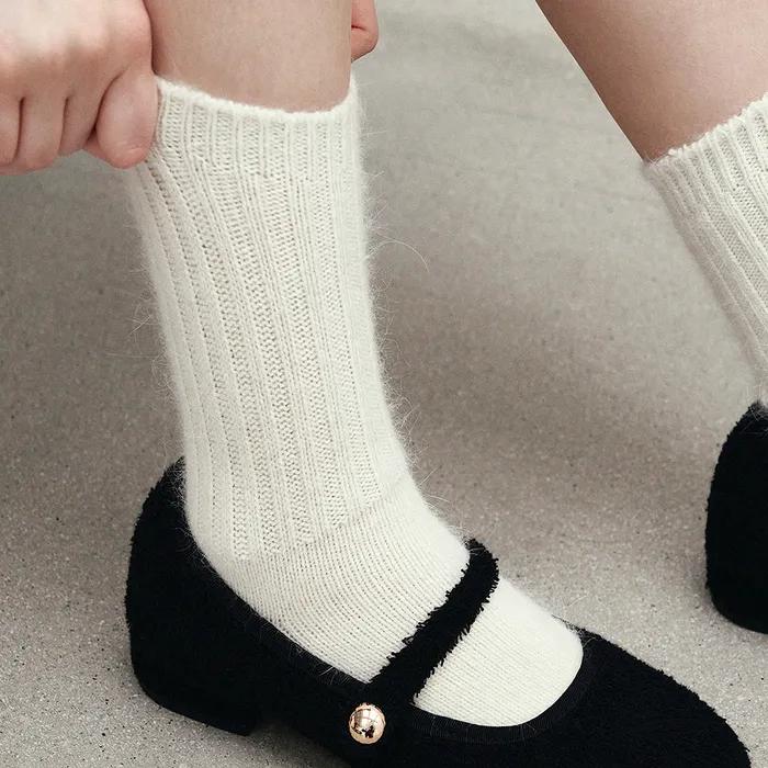 Basic Pastel Angora Socks - Ivory
