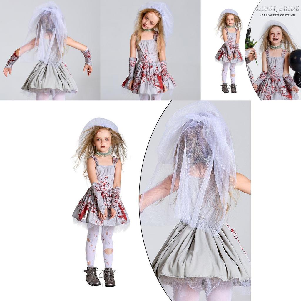 Ghostly Gray Bloodstained Bride Costume Perfect For Halloween And Costume Parties