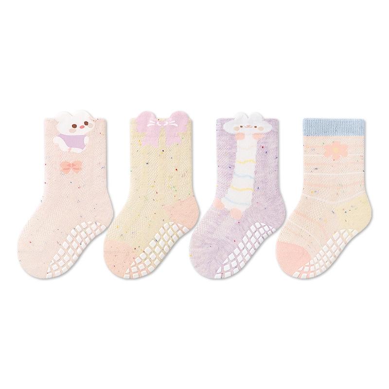 4Pairs/Set Baby Floor Socks Summer Thin Mesh Breathable Anti Slip Grip Toddler Socks Soft Cotton Newborn Kids Socks For Baby S