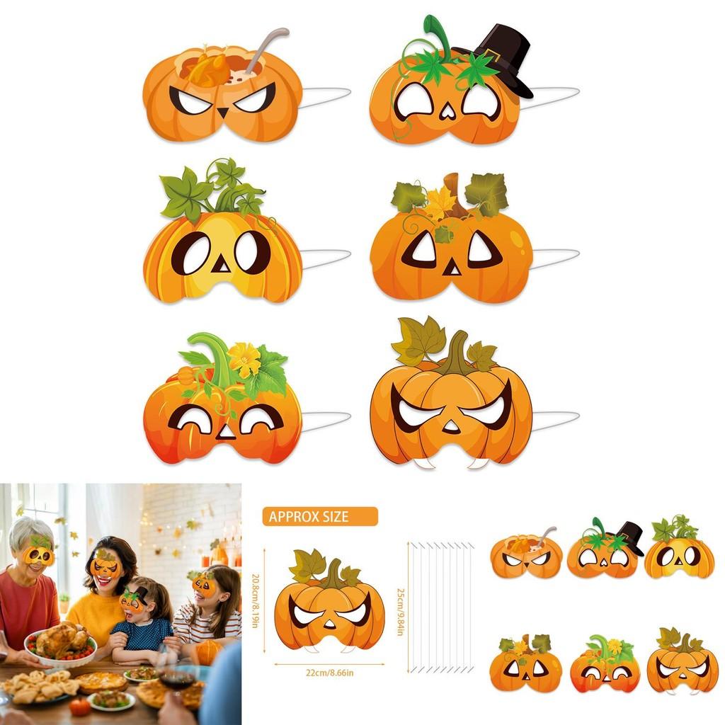 Pumpkin Face Mask Party Decor For Thanksgiving Celebration With Paper Materials 6pcs Set