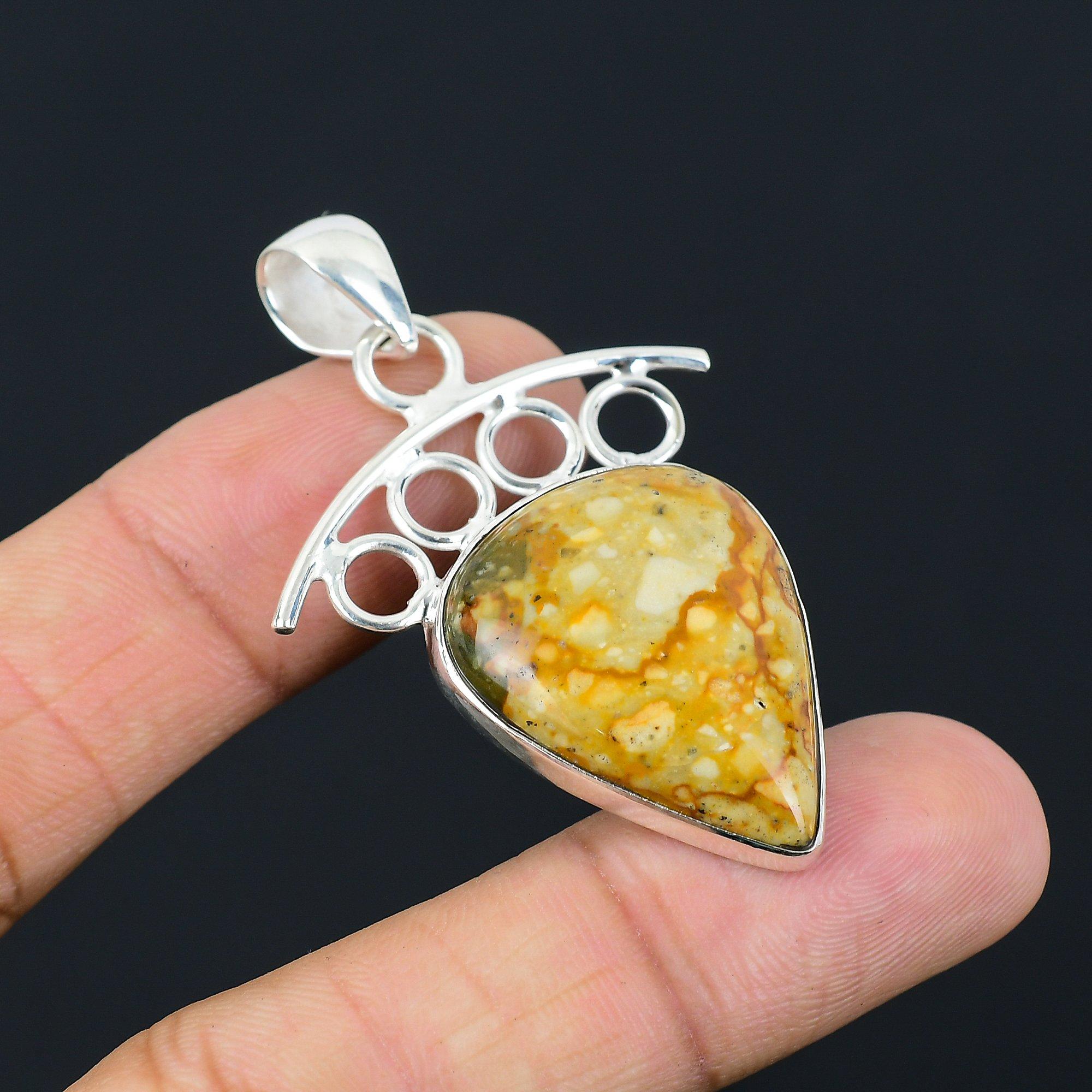 Landscape Jasper Gemstone 925 Sterling Silver Mother Handmade Pendant Jewelry