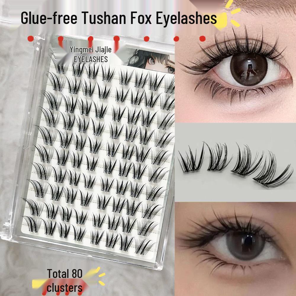 Natural Fox Style Comic False Eyelashes - Glue-Free, Large Capacity, Slanted Fly Design