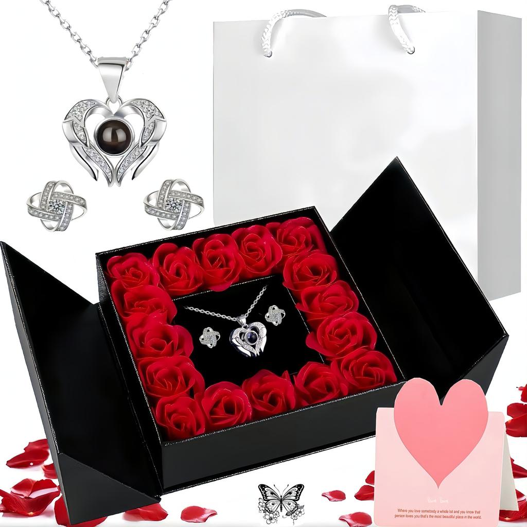 Elegante Scatola con Rosa Stabilizzata e Cassetto Portagioie per Festa della Mamma, Compleanno, Anniversario e Regalo Speciale da Custodire per Lei