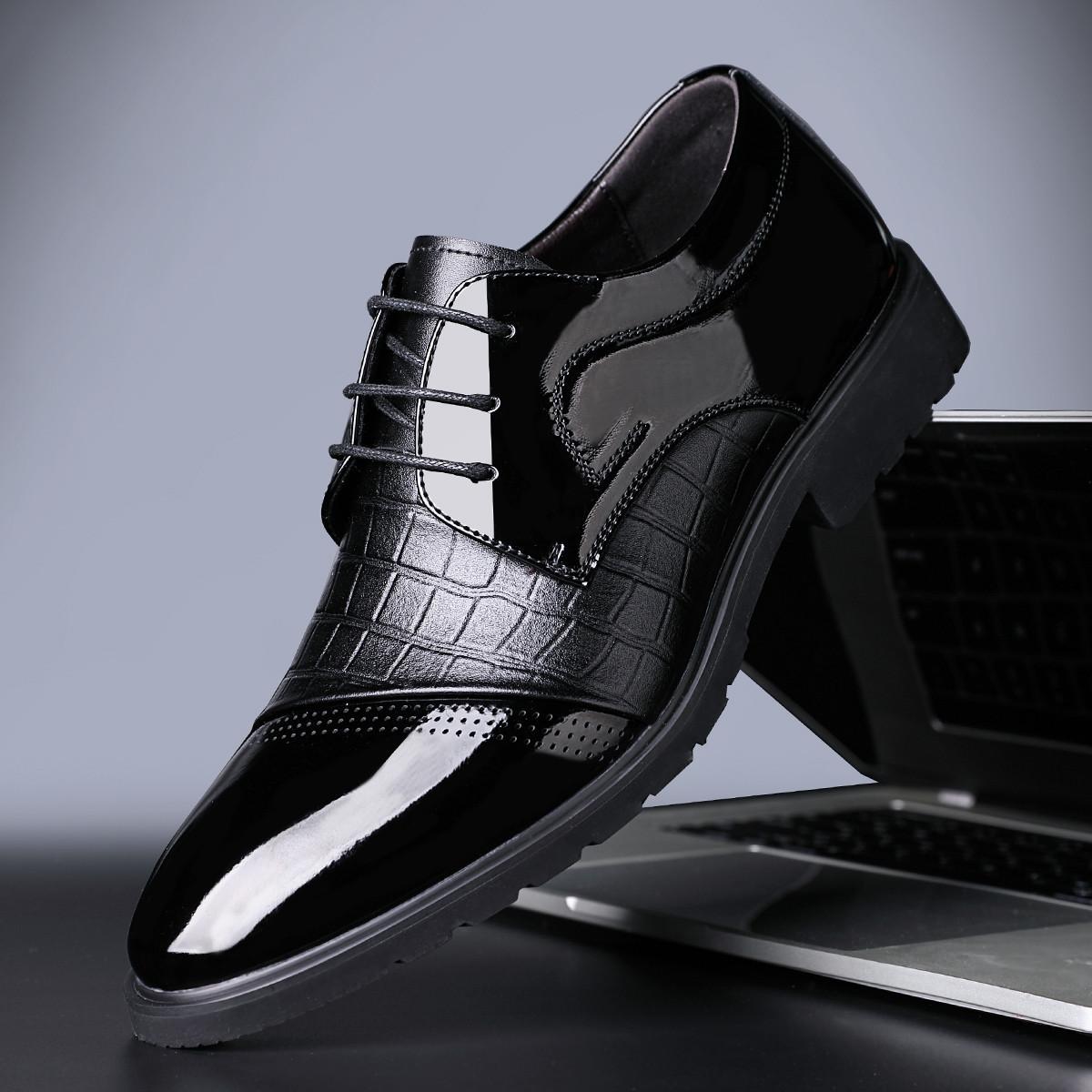 

2025 New Leather Shoes Men s Dress Business British Style Men s Shoes Best Man Wedding Derby Shoes Dress Commuter Trend 44