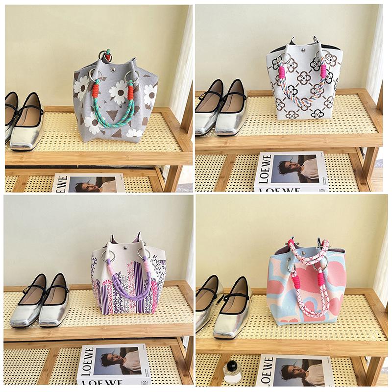Butterfly Knitted Bucket Bag Women's Fashion Handbag Versatile Knitted Wrist Bag Shopping Handbag Cute Handbag