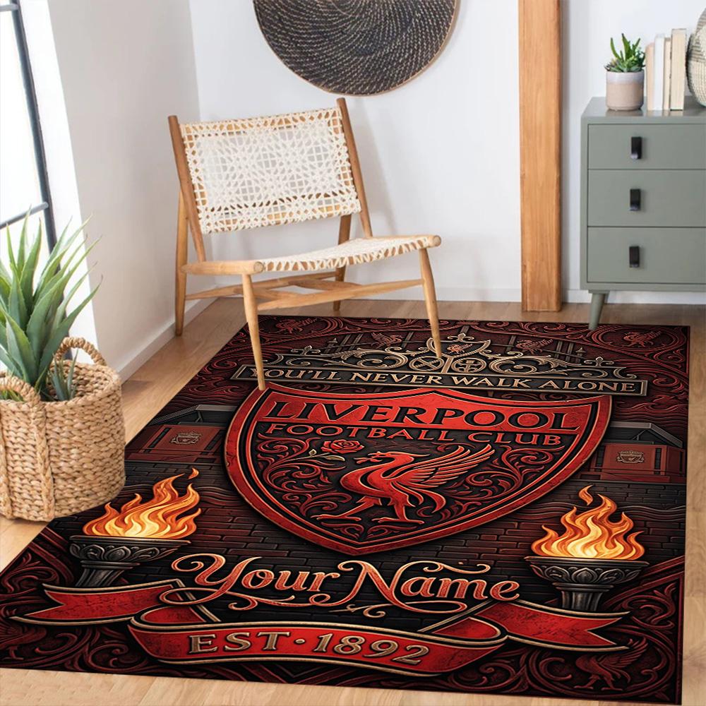 Liverpool Fc Personalized Name Floor Mat Perfect For Dining Room Decorate Room Game Room Playrooms Antislip Carpet Office Home Decor