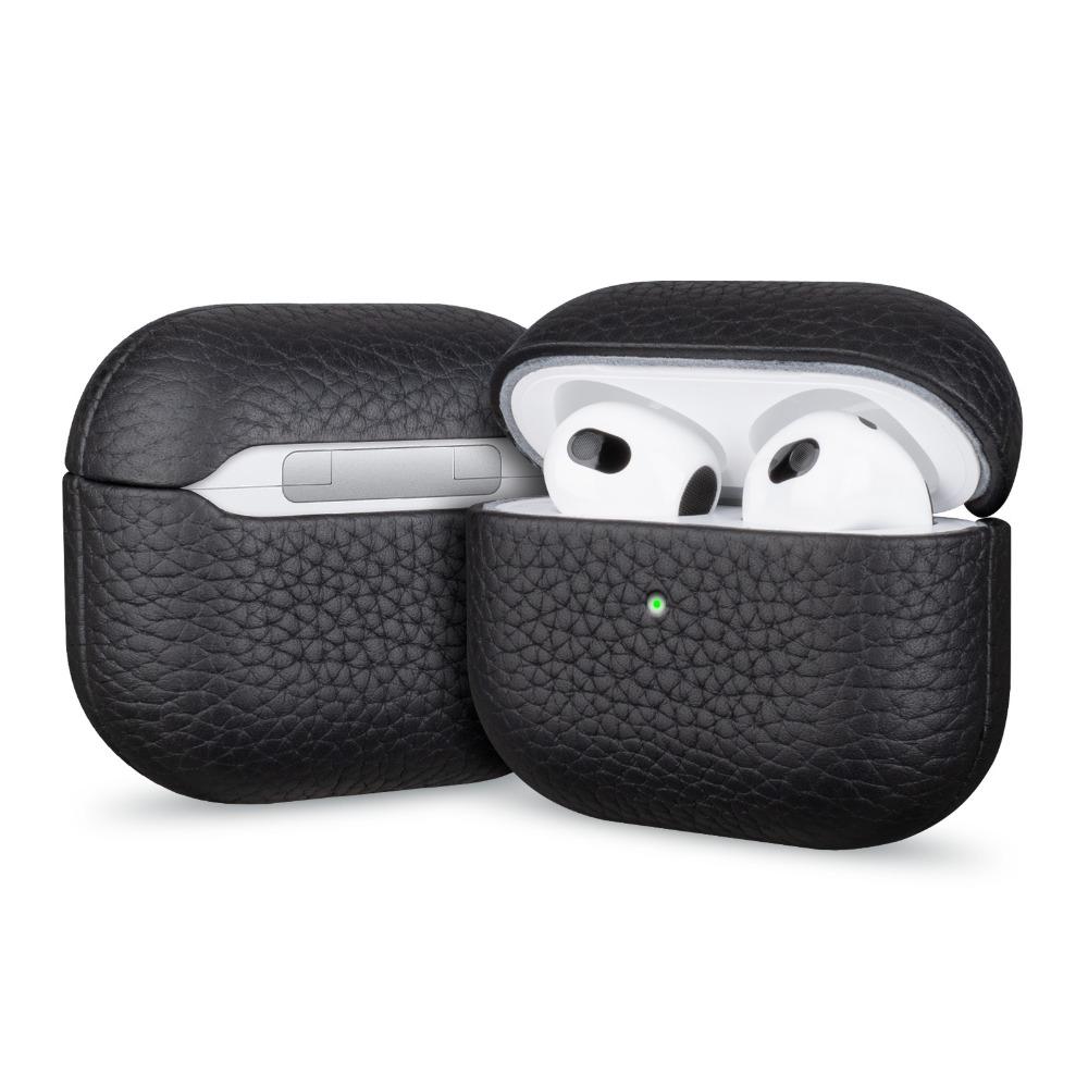 High Quality Lychee Pattern Genuine Leather Earphone Case For Apple AirPods Pro 3 2 AirPods 4 Business Bluetooth Headphone Cover