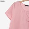 ZANZEA Two Piece Suit Women Short Sleeve Tops and Midi Pleated Skirts Elegant Sets