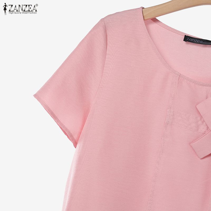 ZANZEA Two Piece Suit Women Short Sleeve Tops and Midi Pleated Skirts Elegant Sets