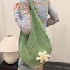 Solid Color Knitting Shoulder Bag Flower Large Capacity Bohemian Crochet Tote Bag Versatile Hollow Out Casual Woven Handbag