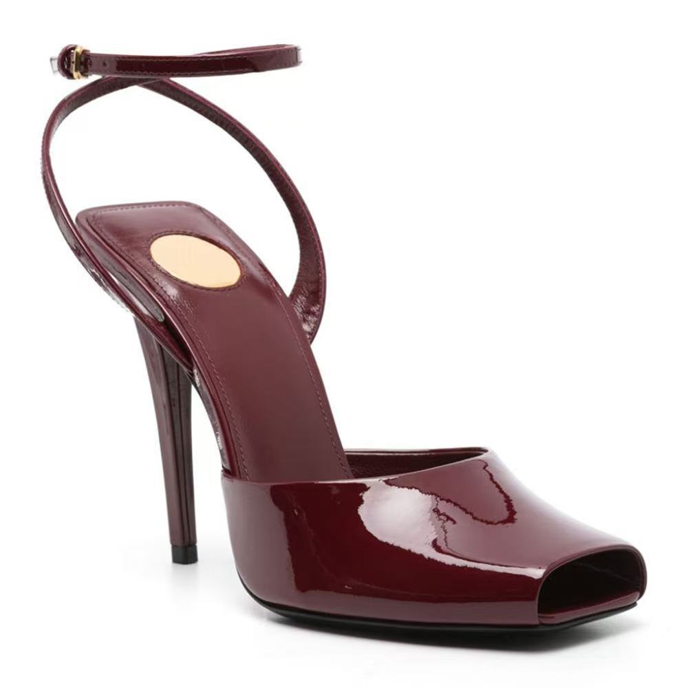 

Модная женская обувь больших размеров, туфли-лодочки с квадратным носком, с вырезом «рыбий рот», с ремешком на подъеме, на шпильке, для подиума, сандалии из лакированной кожи 44 темно-красного