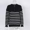 Women's High Neck Sweater: Autumn/Winter Striped Color Block Long Sleeve Zipper Pullover Knitwear