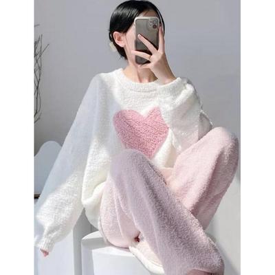 Autumn and Winter New Women's Coral Fleece Warm Pajamas Homewear Suit Girls Thickened and Velvet Plus Size Pajamas Homewear Suit
