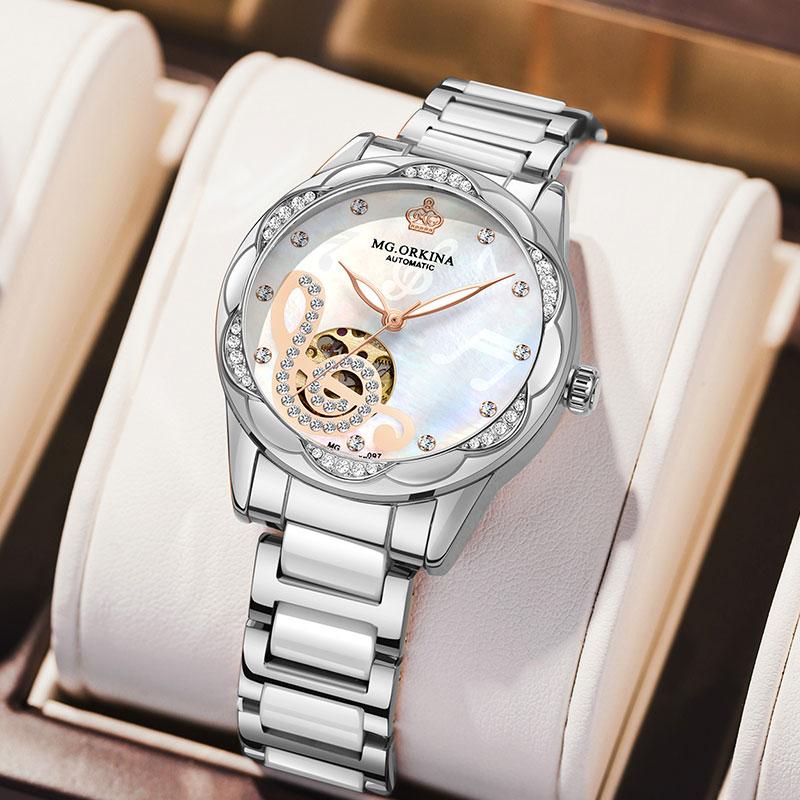 New Limited Edition Mechanical Women Watches Top Brand Luxury Diamond Design Ceramic Stainless Steel Band Automatic Female Watch