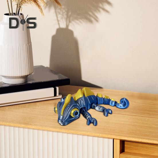 3D Printed Chameleon Figurine Movable Eyes Mini Lizard Figure Articulated Animal Model Toy Home Office Bookshelf Desktop Decoration Ornament
