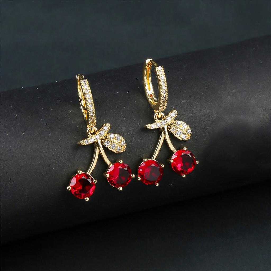 Practical Cherry Dangle Earrings Pendant Earrings Copper Texture Ear Jewelry Suitable for Fashion Individual Present