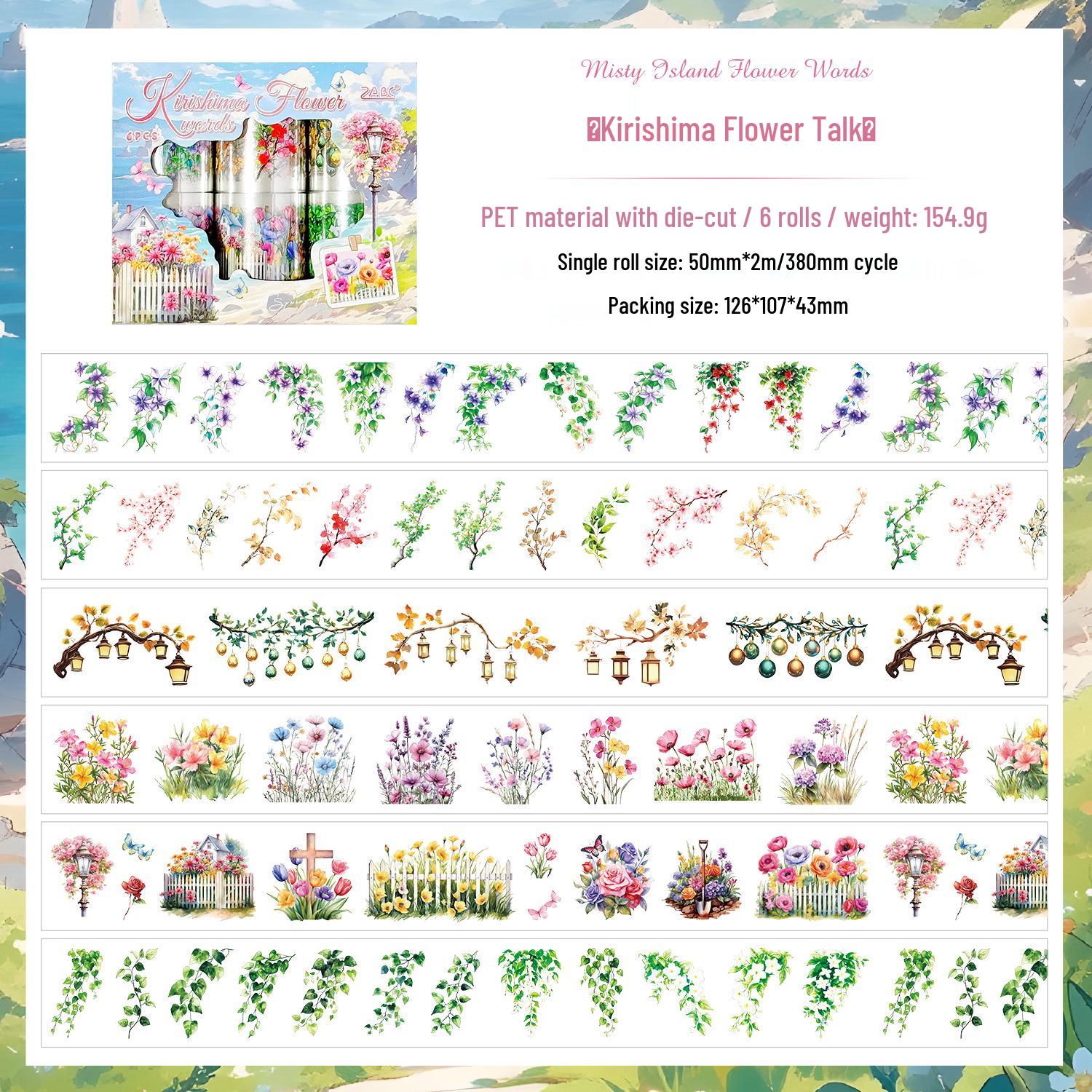 Yue Zhen Chun Xun Floral Die-cut Scenery PET Journal Tape Stickers