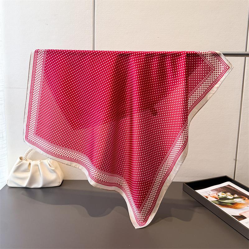 Retro French Polka Dot Spring/ Lightweight Faux Silk Printed Small Scarf Shawl Neckerchief with a High-end Feel for Women