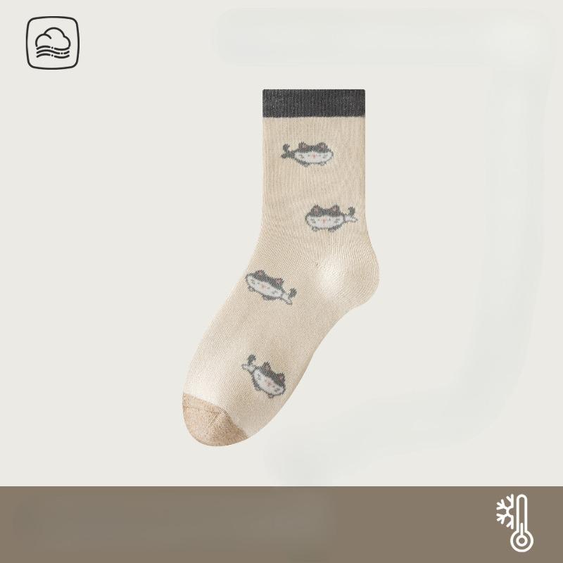 Women in Autumn and Winter Plus Velvet and Thick Warm Cotton Anti Cold Hair Ring Moon Socks