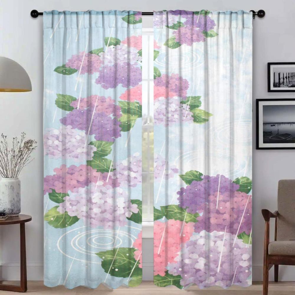 Flowers Home Interior Curtains 2 Pieces Curtains for Living Room Curtain Partition Shades Tulle for Bedroom Halloween Decoration