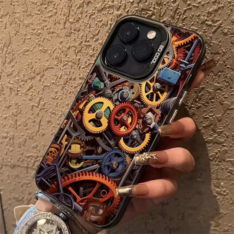 Cool Graffiti Mechanical Pattern TPU Basic Phone Case for iPhone 16 15 Pro Max 16E 14 13 12 11 XS X XR 7 8 Plus Hard Back Cover