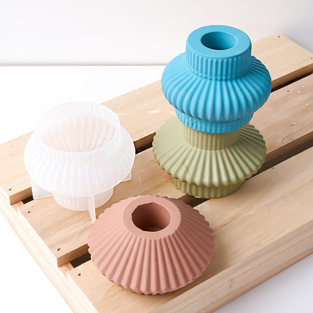 Geometry Stripe Candlestick Silicone Mold DIY Round Lantern Candle Holder Ornaments Molds Plaster Resin Crafts Making Home Decor