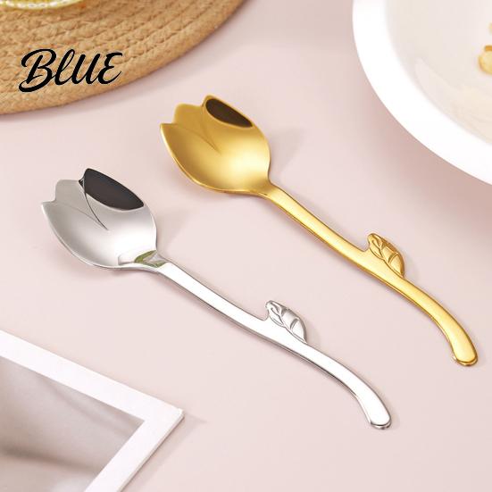 Kitchen Dining Accessory Tulip Shaped Stainless Steel Spoon Long Handle Coffee Ice Cream Dishwasher Safe Spoon Dessert Serving with Hanging