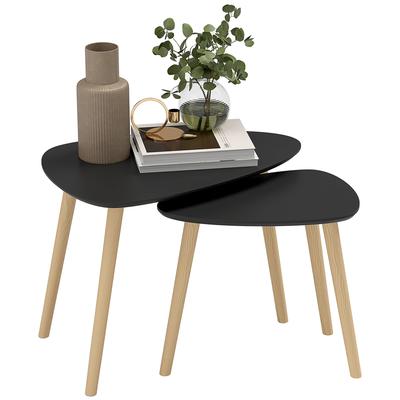 Set of 2 Nesting Coffee Tables Scandinavian Design Wooden Legs and Wooden Top, Black