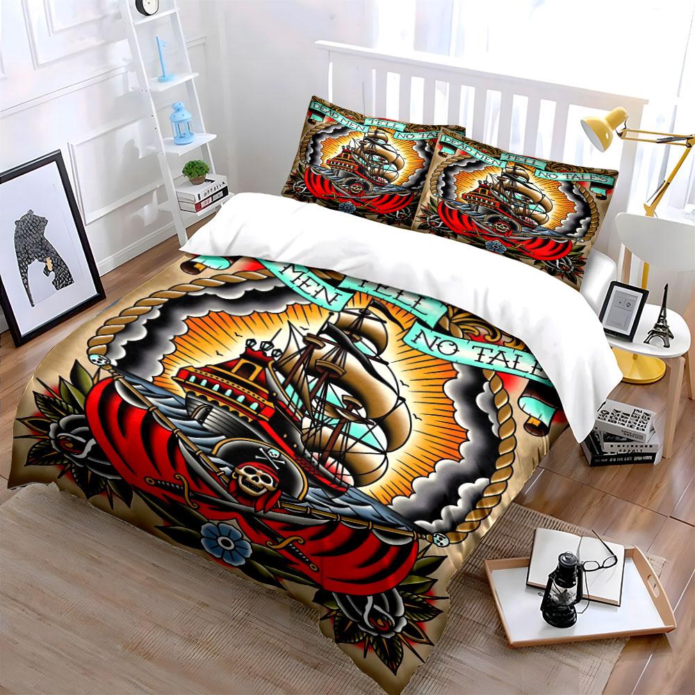 Pirate Ship and Skull. Bedding Sets Duvet Cover Sets Duvet Covers Pillowcases(1 * Duvet Cover 2 * Pillowcases Without Duvet Insert)