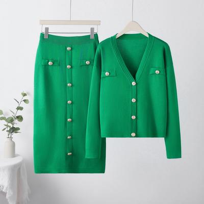 Office Slim Sweater Cardigan Skirts Sets Women Single Breasted Short Knit Tops Coats Suits High Waist Bodycon Faldas Conjunto