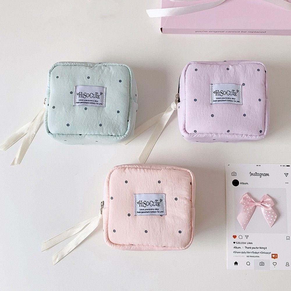 Polka Dot Sanitary Napkin Storage Bag Large Capacity Lipstick Key Portable Cosmetic Bag  Student
