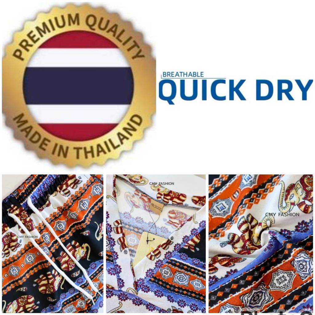 Elephant Pants Shorts Shirt Set V-neck Crop Top Short Sleeve Adjustable Elastic Waistband Strap Women Print Casual Boho Bohemian Retro Vintage