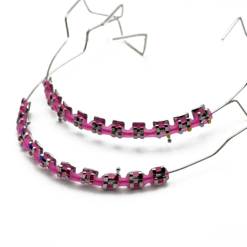 

1 пара цветных брекетов стоматологические накладные брекеты с крючком временное украшение зубов с металлическими дугами лигатура для брекетов розы красного